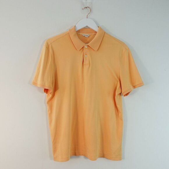 Orange Shirt Mens M CALVIN‎ KLEIN Casual Solid Short Sleeve Simple Basic Preppy - Picture 1 of 11